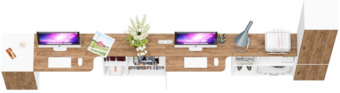 Лидер-8 Стол + Стол + Пенал МД 22Б + Тумба МД 3.16, цвет белый шагрень/крафт золото, ШхГхВ 410х50/37,5х75/190 или 270х120/50х75/190 см., НЕ ун. сб.