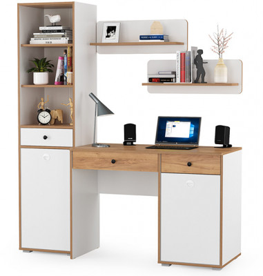 Вуди Компоновка № 04, цвет белый премиум/дуб крафт золотой, ШхГхВ 155х52,7х180,3 см., универсальная сборка