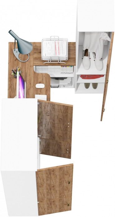 Лидер-8 Шкаф МД 20Б + Стол + Пенал 21Б, белый шагрень/крафт золото