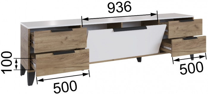 Малави Тумба для ТВ МТВ-1, с опорами, Дуб крафт табачный/белый глянец