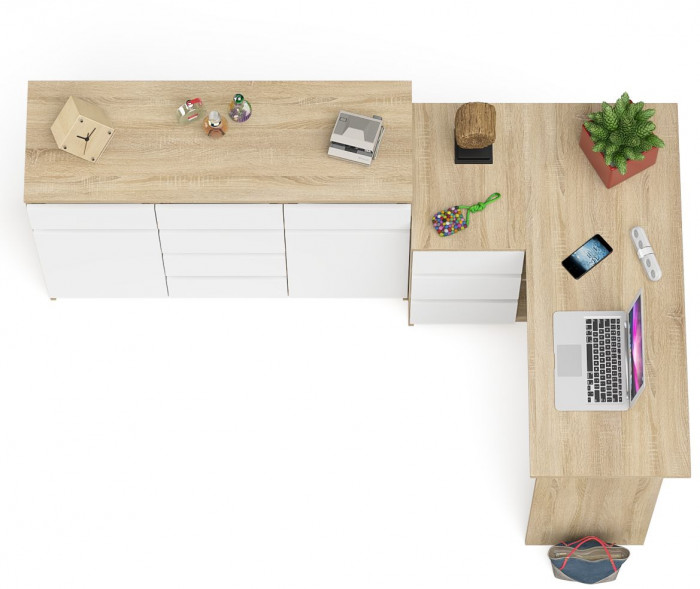Мори компьютерный стол МС-16 левый + Комод МК1200.4, дуб сонома/белый