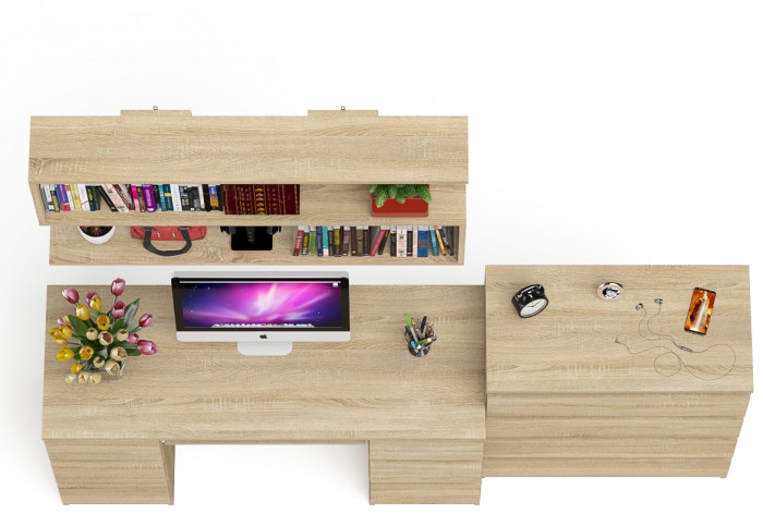 Мори компьютерный стол МС-2 + Комод МК800.4 + Полка 1200, дуб сонома