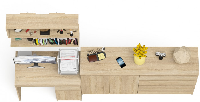 Мори Стол компьютерный МС-1 правый + Комод МК1600.1 + Полка 900, цвет дуб сонома, ШхГхВ 250,4х50х209,6 см., НЕ универсальная сборка