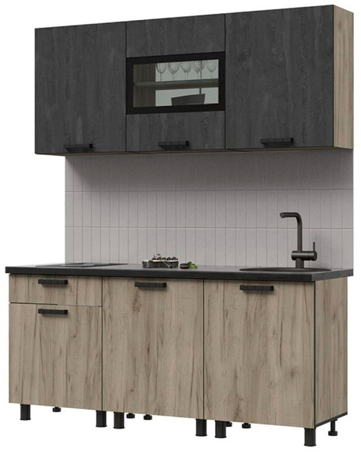 Кухня Эдинбург 1.8 Фасад ЖЕЛЕЗНЫЙ КАМЕНЬ/Корпус ДУБ КРАФТ СЕРЫЙ