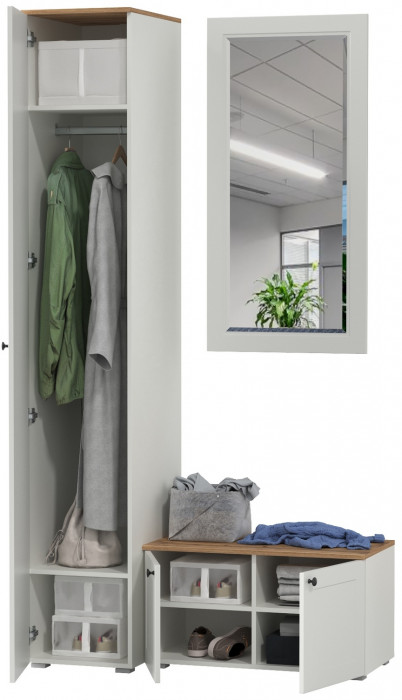 Остин Прихожая 24, белый шагрень/дуб крафт золотой