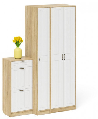 Прихожая П-6 Компоновка № 48, дуб сонома/фасады МДФ белое дерево фрезеровка прованс