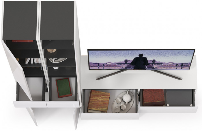 Сидней Комплектация № 017, корпус: белый/чёрный/фасады: МДФ белый глянец