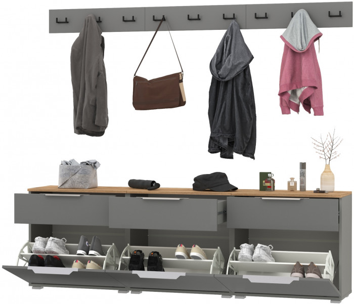 Октава Прихожая 06, цвет серый графит/дуб крафт золотой/фасады МДФ серый графит, ШхГхВ 194,7х35,4х180 см.