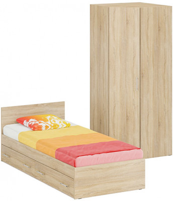 Кровать с ящиками 0900 + угловой шкаф Стандарт, дуб сонома