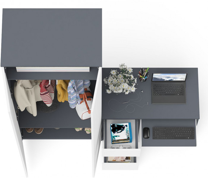 Мори компьютерный стол МС-6 левый + Шкаф МШ800.1, графит/белый