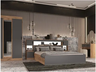 Модульная спальня , композиция 3 (Дуб крафт/ Графит)