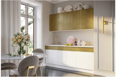 Кухня МДФ Оливия 2000 (Белый глянец / Голдэн Пэлас, Белый)