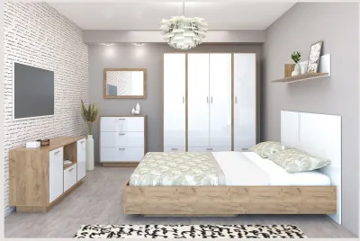 Модульная спальня Эго, композиция 1 (Дуб Крафт золотой / Белый глянец)