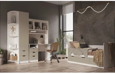 Модульная детская Юниор-4, композиция 1 (Шарли мокко, Крафт белый)