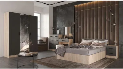 Модульная спальня Карина-6 МДФ, композиция 1 (Графит, Дуб Сонома)
