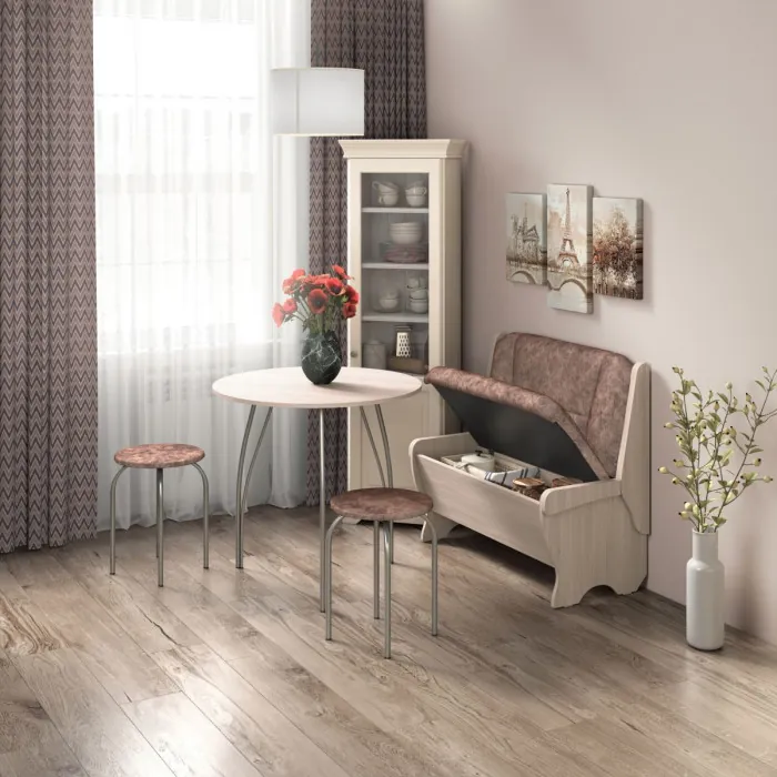 Кухонный набор Лотос скамья 950 - стол - табурет / ясень светлый/коньяк