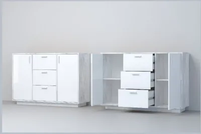 Эго Комод К-2 ПД (Глянец Белый/Бетон Светлый)