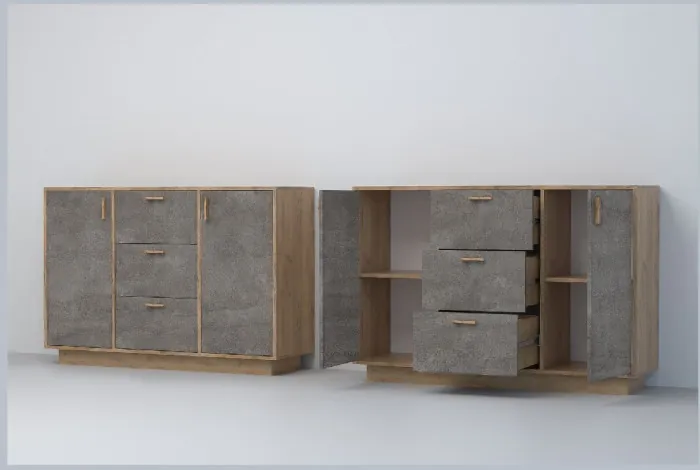 Эго Комод К-2 ПД (Глянец Белый/Бетон Светлый)