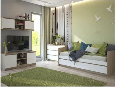 Модульная детская Челси, композиция 1 (Белый глянец, Дуб Сонома)