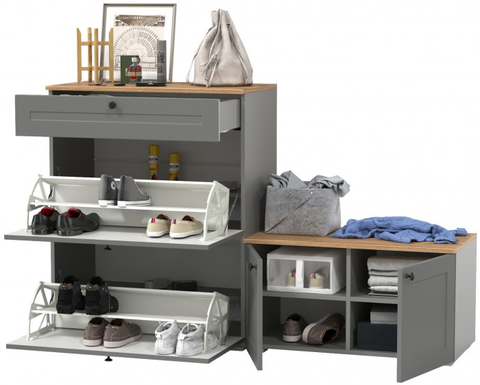 Остин 16.121 Тумба для обуви + 13.257 Тумба, серый графит/дуб крафт золотой