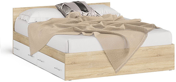 Мори Кровать с ящиками 1600, дуб сонома/белый