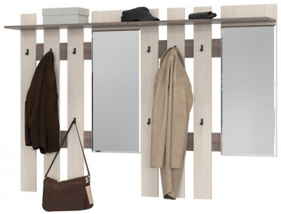Лира ГК 2-3814+2-3814бод.тем/св Вешалка с зеркалом, цвет бодега тёмный/бодега светлый, ШхГхВ 200х28х135 см., универсальная сборка