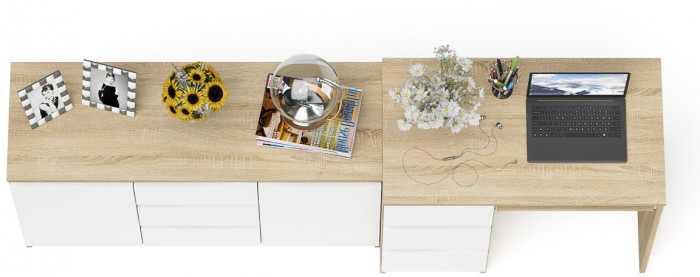 Мори Стол компьютерный МС-6 левый + Комод МК1200.3, цвет дуб сонома/белый, ШхГхВ 210,4х50х76,6 см., выдвижные ящики слева, НЕ универсальная сборка