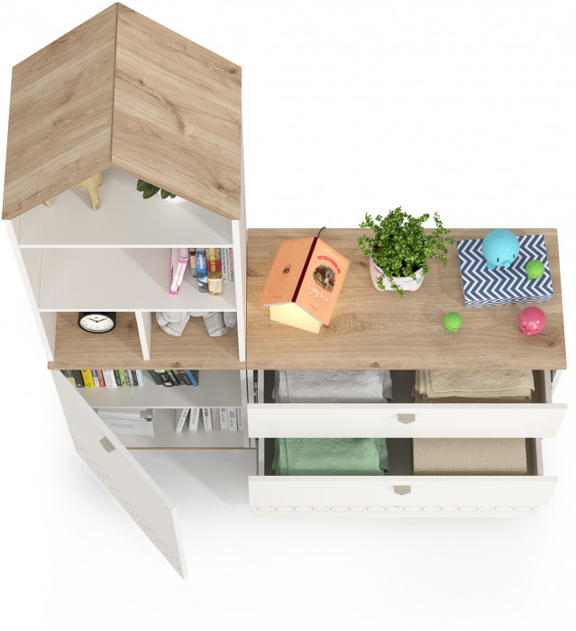 Эйп 13.14 Стеллаж + 13.322 Комод, белый/дуб белый