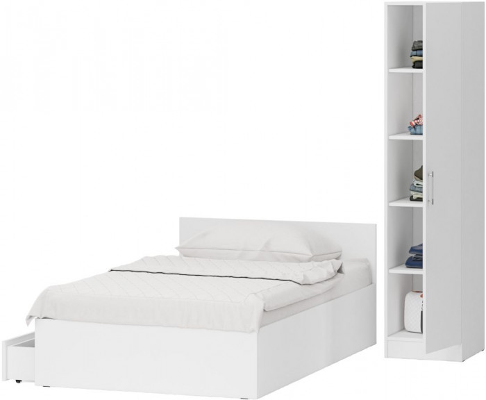 Кровать с ящиками 1200 + Пенал Стандарт, белый