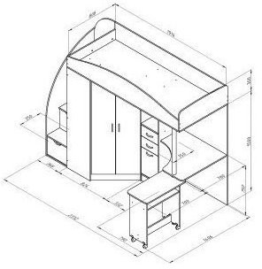 Детская кровать-чердак Теремок-1 Гранд,  Белый / Голубой