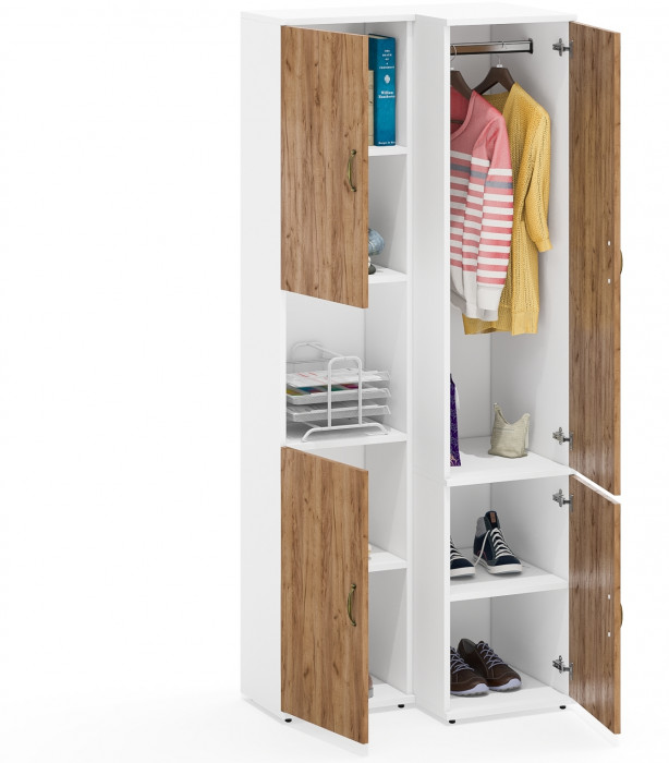 Лидер-8 Модуль Пенал + Пенал МД 23Б, цвет белый шагрень/крафт золото, ШхГхВ 80х50х190 см., универсальная сборка