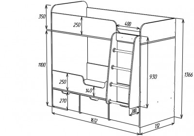 Кровать двухъярусная Малыш Двойняшка (Белое дерево/Белое дерево)