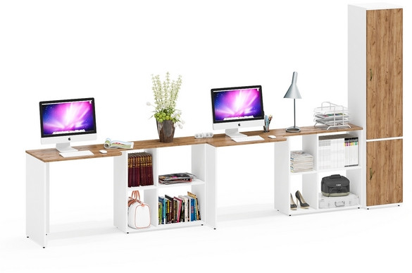 Лидер-8 Стол + Стол + Пенал МД 22Б, цвет белый шагрень/крафт золото, ШхГхВ 370х50/37,5х75/190 или 230х120/50х75/190 см., НЕ универсальная сборка