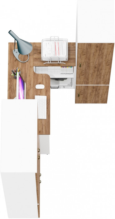 Лидер-8 Шкаф МД 20Б + Стол + Пенал 23Б, белый шагрень/крафт золото