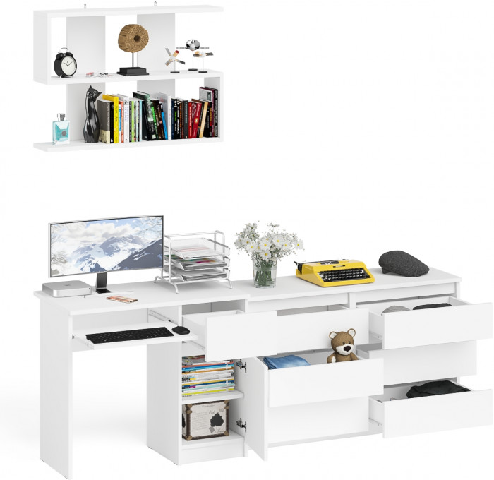 Мори компьютерный стол МС-1 правый + Комод МК1200.6 + Полка 900, белый