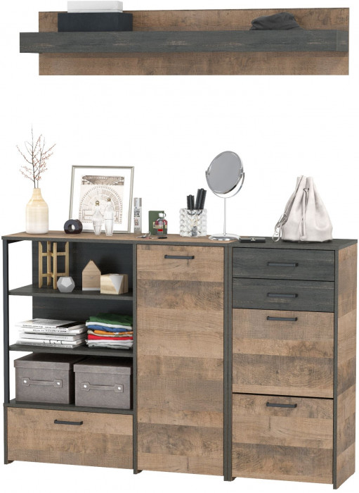 Трувор Прихожая 172, цвет дуб гранж песочный/интра, ШхГхВ 159х37х195 см., универсальная сборка