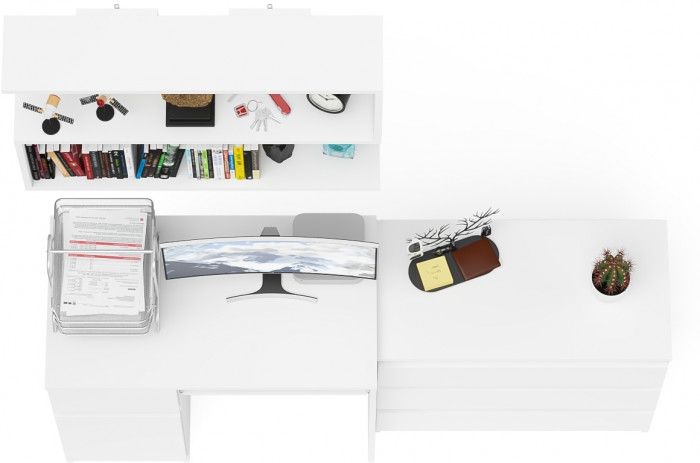 Мори Стол компьютерный МС-1 левый + Комод МК800.1 + Полка 900, цвет белый, ШхГхВ 170,4х50х209,6 см., НЕ универсальная сборка