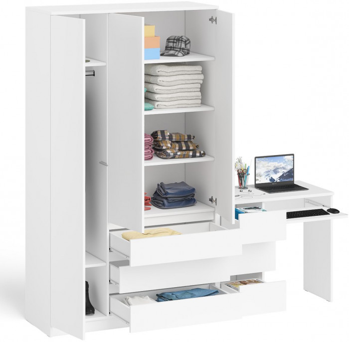 Мори Стол компьютерный МС-6 левый + Шкаф МШ1200.1, цвет белый, ШхГхВ 210,4х50,4х209,6 см., выдвижные ящики слева, НЕ универсальная сборка
