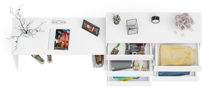 Мори Стол письменный МСП1200.1 + Комод МК1200.8, цвет белый, ШхГхВ 240,8х50х94 см., универсальная сборка