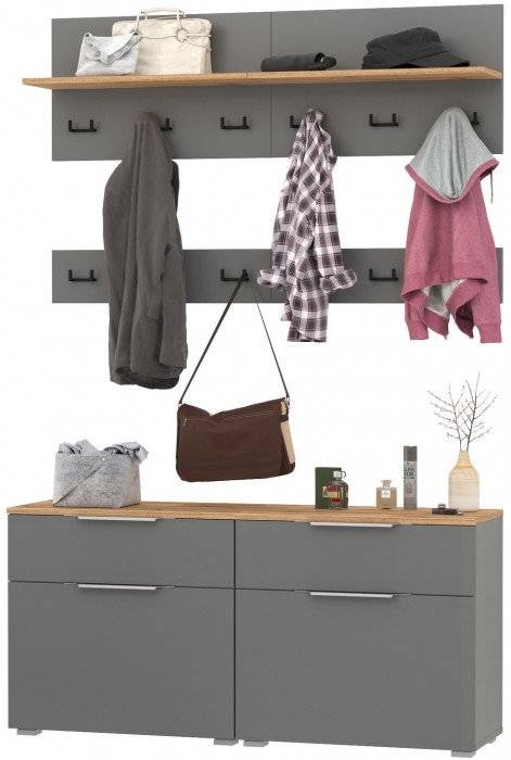 Октава Прихожая 07, цвет серый графит/дуб крафт золотой/фасады МДФ серый графит, ШхГхВ 129,8х35,4х197 см.