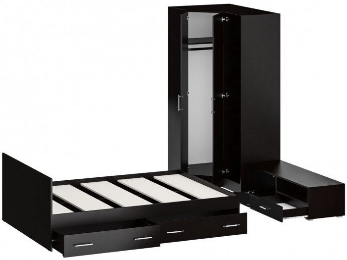 Спальня Стандарт 4-1400Я, венге/фасады ТВ тумбы МДФ чёрный глянец
