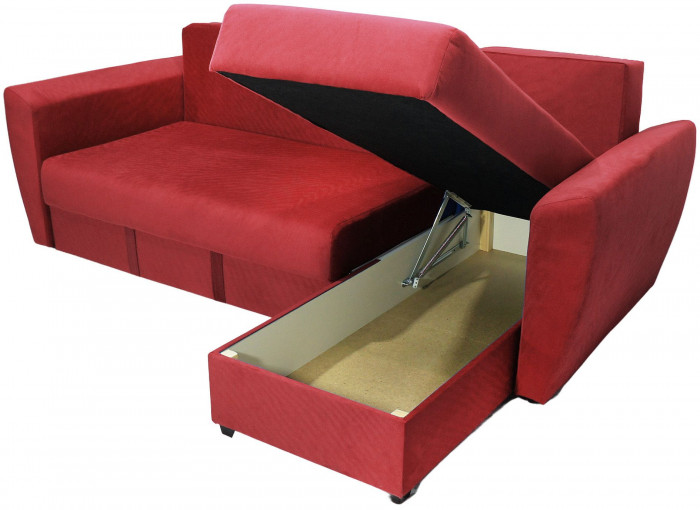 Диван-кровать угловой Амстердам Люкс, 150х200, еврокнижка, велюр, красный