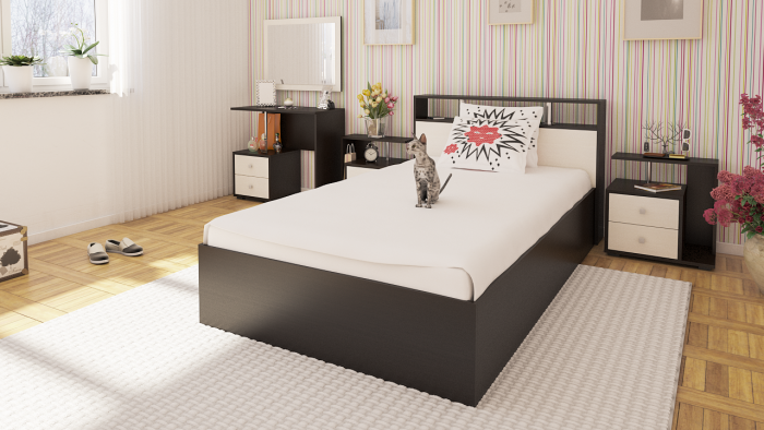 Камелия спальня № 6 Кровать 1200 + Две тумбы + Стол косметический + Зеркало, венге/дуб лоредо