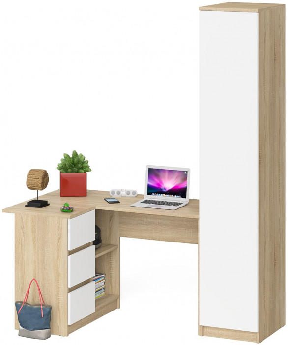 Мори компьютерный стол МС-16 левый + Пенал МШ400.1, дуб сонома/белый