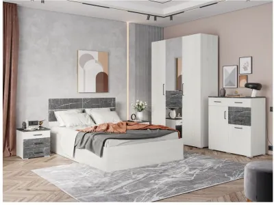 Модульная спальня "Теана", набор 3 - Анкор светлый/МДФ мрамор дарк