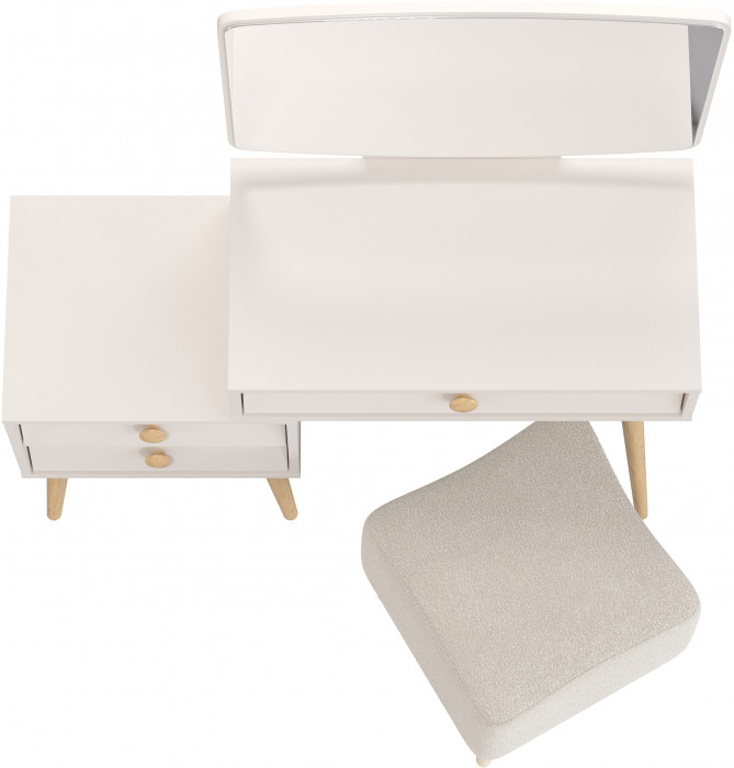 Афина Спальня 4-25901М1к.с. Трюмо + Банкетка 6-5133ТКВмол Куби, цвет кашемир серый/ткань молоко, ШхГхВ 105х38,6х129 + 41х41х45 см., универс. сб.