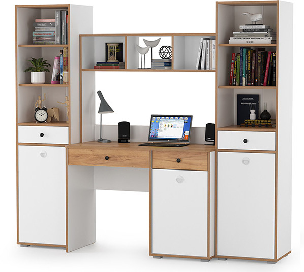 Вуди Компоновка № 07, цвет белый премиум/дуб крафт золотой, ШхГхВ 200х52,7х180,3 см., универсальная сборка