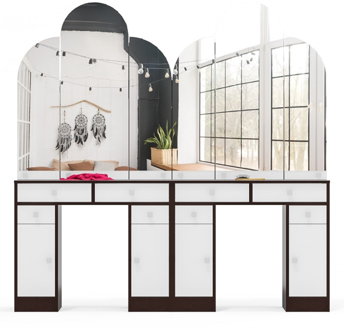 Два туалетных столика Трельяжа МД №2, цвет венге/белый шагрень, ШхГхВ 180х31х178 см. (Трельяж (Туалетный столик № 2))