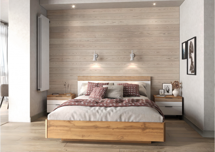 Модульная спальня Нао, набор №5, Дуб вотан/Белый (Профиль МДФ Дуб вотан)