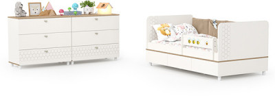 Эйп Детская № 4, цвет белый/дуб белый, сп. м. 800х1600 мм., б/м, основание есть, максимальная нагрузка 80 кг., рекомендуемая высота матраса 120 мм.